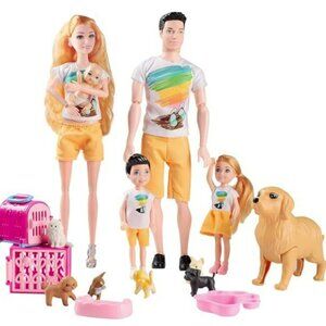 Family Doll Playset for Kids with Pregnant Mom Doll, Dad, Kids, Dollhouse Pets
